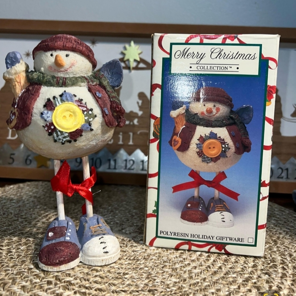 Vintage Polyresin Snowman Figurine "Merry Christmas Collection".